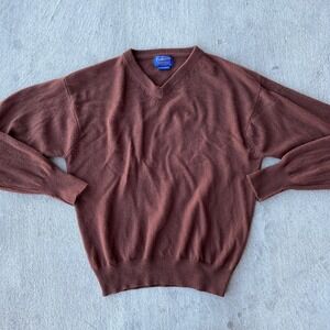 Pendleton Mens V Neck Pure Virgin Wool Sweater Brown Size Medium